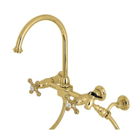 RESTORATION KS1292AXBS 8" Centerset Wall Mount Kitchen Faucet with Brass Sprayer KS1292AXBS